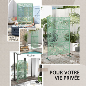 Panneau brise vue décoratif paravent extérieur vert à motif végétal en acier - 122 x 45 x 198 cm, vert