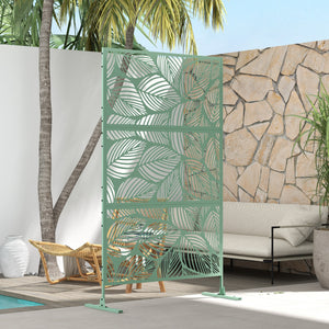 Panneau brise vue décoratif paravent extérieur vert à motif végétal en acier - 122 x 45 x 198 cm, vert