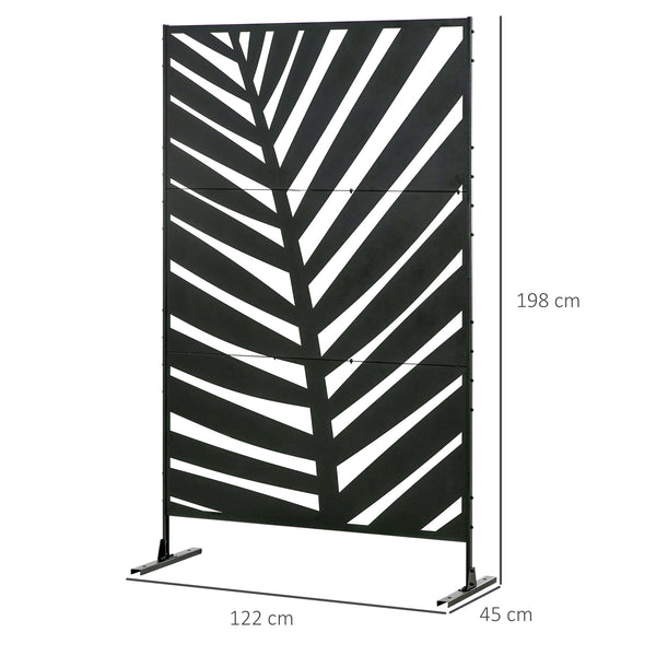 Paravent séparateur de jardin cloison de séparation 3 panneaux décoratifs extérieur à motif végétal en acier - 122 x 45 x 198 cm noir