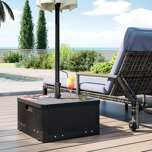 Pied de parasol base de lestage table d'appoint jardinière avec drainage roulettes et poignées PE et métal dim. 53L x 53l x 47H cm noir