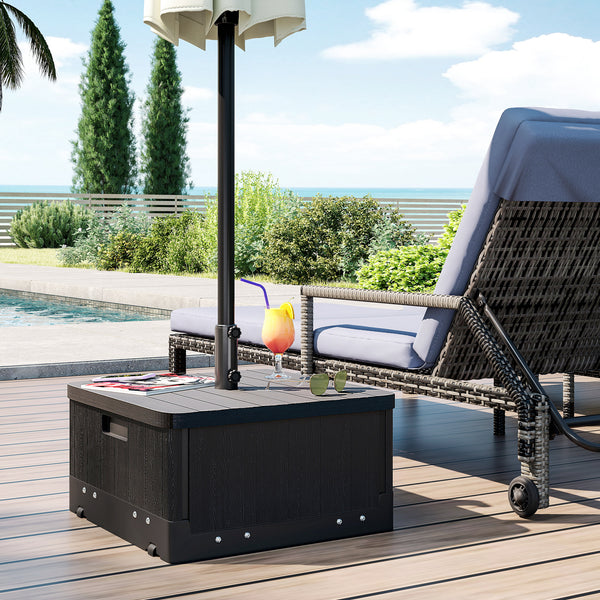 Pied de parasol base de lestage table d'appoint jardinière avec drainage roulettes et poignées PE et métal dim. 53L x 53l x 47H cm noir