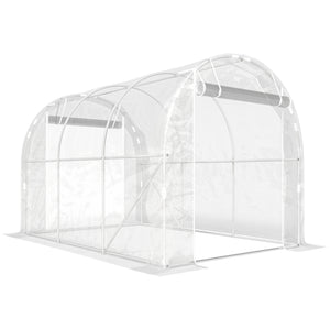 Serre tunnel de jardin 6m², serre de jardin tunnel 195x295x195cm avec cadre acier galvanisé, 2 portes, bâche PE haute densité 150g/m² prolongée de 20 cm, pour extérieur transparent