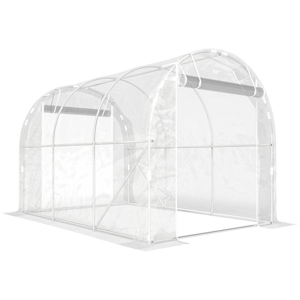 Serre tunnel de jardin 6m², serre de jardin tunnel 195x295x195cm avec cadre acier galvanisé, 2 portes, bâche PE haute densité 150g/m² prolongée de 20 cm, pour extérieur transparent