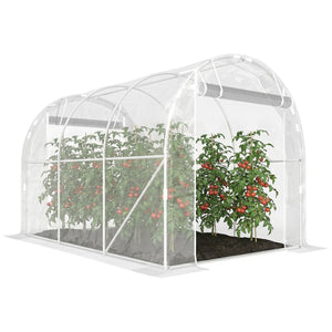 Serre tunnel de jardin 6m², serre de jardin tunnel 195x295x195cm avec cadre acier galvanisé, 2 portes, bâche PE haute densité 150g/m² prolongée de 20 cm, pour extérieur transparent