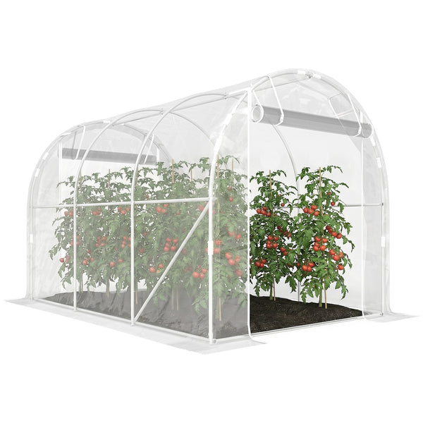 Serre tunnel de jardin 6m², serre de jardin tunnel 195x295x195cm avec cadre acier galvanisé, 2 portes, bâche PE haute densité 150g/m² prolongée de 20 cm, pour extérieur transparent