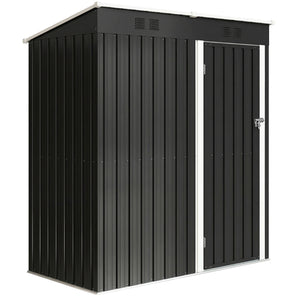 Abri de Jardin en Métal 1,37m² 163x90x179cm, Acier Galvanisé - Armoire de Jardin Adossable avec 2 Grilles d'Aération et Toit Incliné Anti-UV - Cabanon de Stockage pour Outils, Gris Foncé