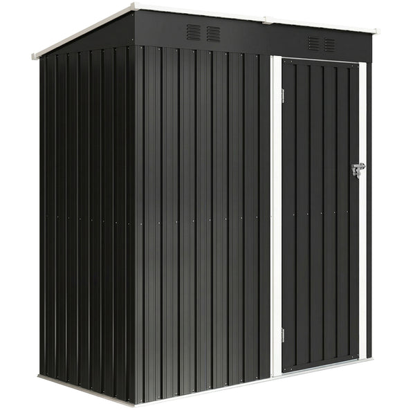 Abri de Jardin en Métal 1,37m² 163x90x179cm, Acier Galvanisé - Armoire de Jardin Adossable avec 2 Grilles d'Aération et Toit Incliné Anti-UV - Cabanon de Stockage pour Outils, Gris Foncé