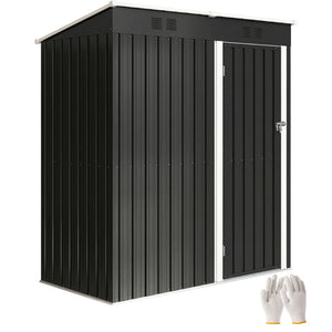Abri de Jardin en Métal 1,37m² 163x90x179cm, Acier Galvanisé - Armoire de Jardin Adossable avec 2 Grilles d'Aération et Toit Incliné Anti-UV - Cabanon de Stockage pour Outils, Gris Foncé