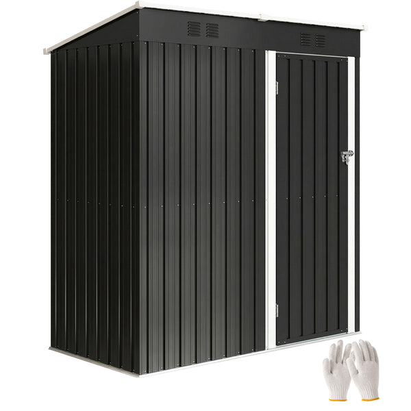 Abri de Jardin en Métal 1,37m² 163x90x179cm, Acier Galvanisé - Armoire de Jardin Adossable avec 2 Grilles d'Aération et Toit Incliné Anti-UV - Cabanon de Stockage pour Outils, Gris Foncé