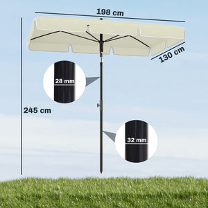 Parasol de jardin Parasol droit rectangulaire inclinable alu métal polyester haute densité 2 x 1,3 m beige clair