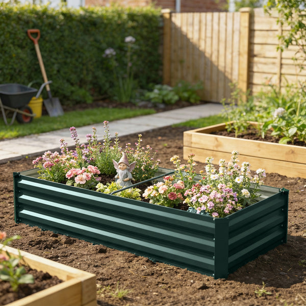Jardinière rectangulaire potager de jardin bac à fleurs en acier avec bordure de sécurité et fond ouvert dim. 150L x 70l x 30H cm vert