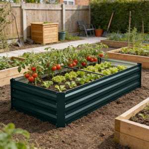 Jardinière rectangulaire potager de jardin bac à fleurs en acier avec bordure de sécurité et fond ouvert dim. 150L x 70l x 30H cm vert