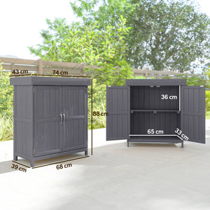Armoire de Jardin sur Pied Double Porte étagère et Toit bitumé relevable dim. 74L x 43l x 88H cm Bois Massif de Sapin