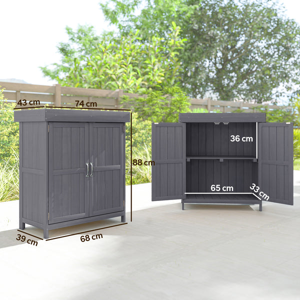 Armoire de Jardin sur Pied Double Porte étagère et Toit bitumé relevable dim. 74L x 43l x 88H cm Bois Massif de Sapin