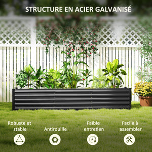 Carré potager, potager surélevé en acier galvanisé, barres de soutien et plaques d'angle, fond ouvert, lit de jardin surélevé, pour plantes légumes, fleurs, 240 x 40 x 45 cm, gris foncé