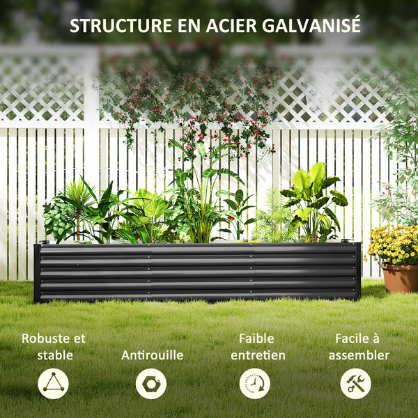 Carré potager, potager surélevé en acier galvanisé, barres de soutien et plaques d'angle, fond ouvert, lit de jardin surélevé, pour plantes légumes, fleurs, 240 x 40 x 45 cm, gris foncé