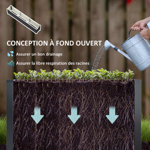 Carré potager, potager surélevé en acier galvanisé, barres de soutien et plaques d'angle, fond ouvert, lit de jardin surélevé, pour plantes légumes, fleurs, 240 x 40 x 45 cm, gris foncé