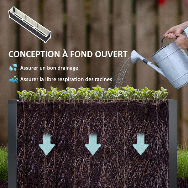 Carré potager, potager surélevé en acier galvanisé, barres de soutien et plaques d'angle, fond ouvert, lit de jardin surélevé, pour plantes légumes, fleurs, 240 x 40 x 45 cm, gris foncé