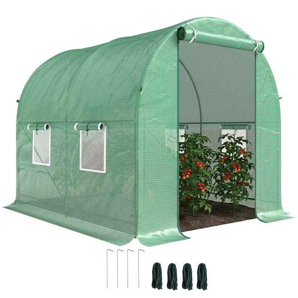 Serre de Jardin Tunnel 5 m² 2,5L x 2l x 2H m Acier renforcé Ø 1,8 cm + PE Haute densité 140 g/m² fenêtres Porte déroulante Vert