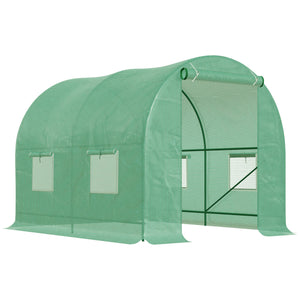 Serre de Jardin Tunnel 5 m² 2,5L x 2l x 2H m Acier renforcé Ø 1,8 cm + PE Haute densité 140 g/m² fenêtres Porte déroulante Vert