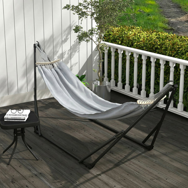 Support avec Hamac Pliable en Acier, Support 2 en 1 pour Hamac ou Chaise Suspendue, Sac de Transport Inclus, 268 x 89 x 100 cm, Gris