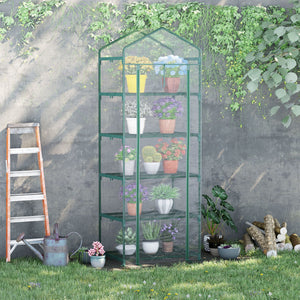 Serre de jardin PVC avec étagères 5 niveaux, serre de balcon, bâche renforcée 135 g/m², châssis en acier, porte zippée enroulable, pour légumes plantes fleurs, 69 x 49 x 193 cm, transparent