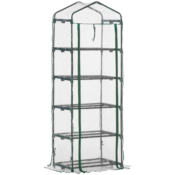 Serre de jardin PVC avec étagères 5 niveaux, serre de balcon, bâche renforcée 135 g/m², châssis en acier, porte zippée enroulable, pour légumes plantes fleurs, 69 x 49 x 193 cm, transparent
