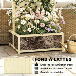 Jardinière avec Treillis en Bois Massif - Carré Potager Pliable avec Double Bac à Fleurs - Lit de Jardin 170cm de Haut pour Plantes Grimpantes sur Balcon, Terrasse Brise-Vue, Naturel