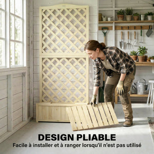 Jardinière avec Treillis en Bois Massif - Carré Potager Pliable avec Double Bac à Fleurs - Lit de Jardin 170cm de Haut pour Plantes Grimpantes sur Balcon, Terrasse Brise-Vue, Naturel