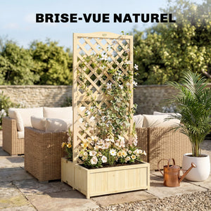 Jardinière avec Treillis en Bois Massif - Carré Potager Pliable avec Double Bac à Fleurs - Lit de Jardin 170cm de Haut pour Plantes Grimpantes sur Balcon, Terrasse Brise-Vue, Naturel