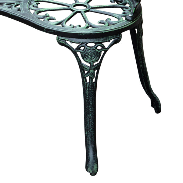 Banc de Jardin 2 Places Style néo-rétro Motif Rose Lignes fuselées 100L x 54l x 78H cm Fonte d'aluminium Vert Vieilli