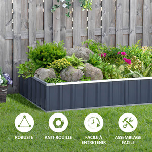 Carré Potager de Jardin 174 x 90 x 30 cm - modulable, Montage sans Outils, Gants fournis - tôle d'acier ondulée Anthracite