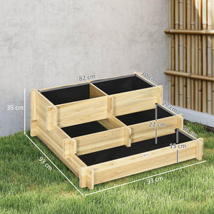 Carré Potager de jardin en Bois massif, Jardinière Surélevé en Escalier 3 Niveaux, 93 x 93 x 35 cm, pour Jardin Balcon Terrasse, effet Bois Naturel