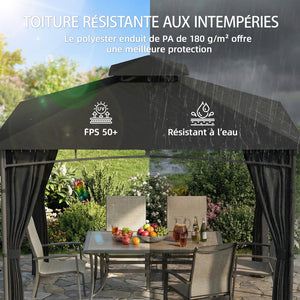 Tonnelle de Jardin Extérieur 3x3m Pavillon Métal Ø 48mm - Cadre de Toit Rétractable & Double Toit UV50+ - Abri de Jardin Imperméable Robuste pour 6-8 Personnes, Gris Anthracite