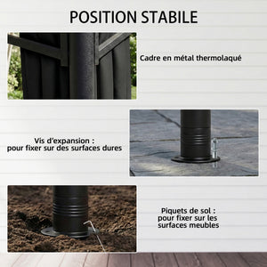 Tonnelle de Jardin Extérieur 3x3m Pavillon Métal Ø 48mm - Cadre de Toit Rétractable & Double Toit UV50+ - Abri de Jardin Imperméable Robuste pour 6-8 Personnes, Gris Anthracite