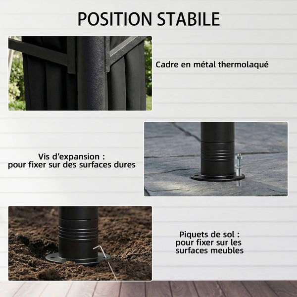 Tonnelle de Jardin Extérieur 3x3m Pavillon Métal Ø 48mm - Cadre de Toit Rétractable & Double Toit UV50+ - Abri de Jardin Imperméable Robuste pour 6-8 Personnes, Gris Anthracite