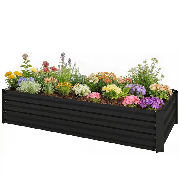 Jardinière rectangulaire potager de jardin bac à fleurs en acier avec bordure de sécurité et fond ouvert dim. 150L x 70l x 30H cm gris foncé