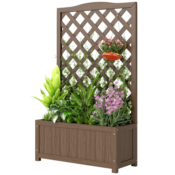 Jardinière avec treillis, bac à fleurs, lit surélevé, pour plantes grimpantes, légumes, fleurs, en bois massif, intérieur et extérieur, cour, jardin, balcon, 70 x 28 x 117 cm, café foncé