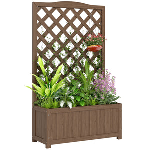 Jardinière avec treillis, bac à fleurs, lit surélevé, pour plantes grimpantes, légumes, fleurs, en bois massif, intérieur et extérieur, cour, jardin, balcon, 70 x 28 x 117 cm, café foncé