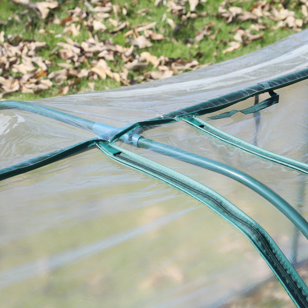 Mini Serre de Jardin, Mini Serre Tunnel, Serre à Tomates 3,5L x 1l x 0,8H m, Acier, PVC Haute Densité Anti-UV, 3 Fenêtres avec Zip Enroulables, Vert et Transparent
