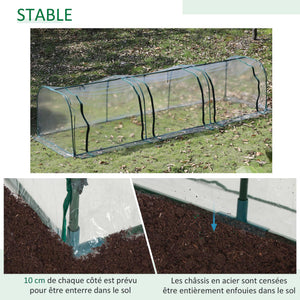 Mini Serre de Jardin, Mini Serre Tunnel, Serre à Tomates 3,5L x 1l x 0,8H m, Acier, PVC Haute Densité Anti-UV, 3 Fenêtres avec Zip Enroulables, Vert et Transparent
