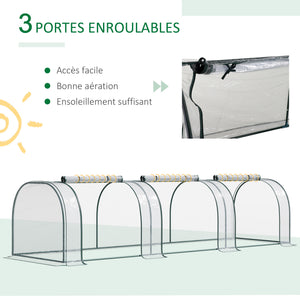 Mini Serre de Jardin, Mini Serre Tunnel, Serre à Tomates 3,5L x 1l x 0,8H m, Acier, PVC Haute Densité Anti-UV, 3 Fenêtres avec Zip Enroulables, Vert et Transparent