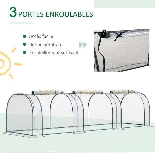 Mini Serre de Jardin, Mini Serre Tunnel, Serre à Tomates 3,5L x 1l x 0,8H m, Acier, PVC Haute Densité Anti-UV, 3 Fenêtres avec Zip Enroulables, Vert et Transparent