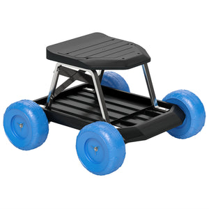 Siège de jardin sur roues tabouret de jardinage plateau à outils chariot jardinage avec siège pour désherber, planter, 50 x 49 x 32 cm bleu