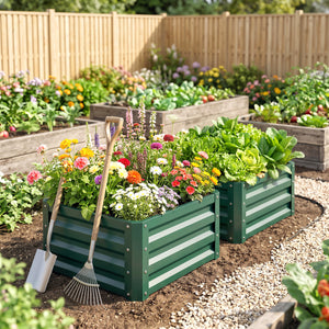 Lot de 2 jardinières surélevées en acier galvanisé 60 x 60 x 30,5 cm, carre potager de jardin pour légumes, fleurs et herbes, vert