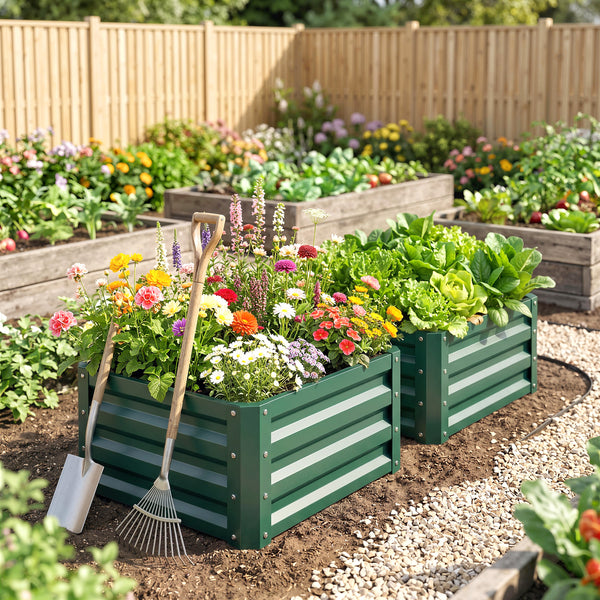 Lot de 2 jardinières surélevées en acier galvanisé 60 x 60 x 30,5 cm, carre potager de jardin pour légumes, fleurs et herbes, vert