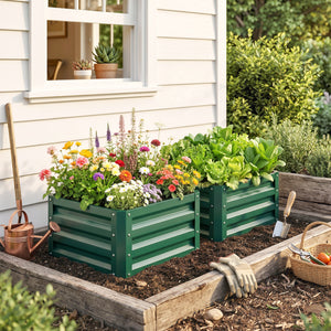 Lot de 2 jardinières surélevées en acier galvanisé 60 x 60 x 30,5 cm, carre potager de jardin pour légumes, fleurs et herbes, vert