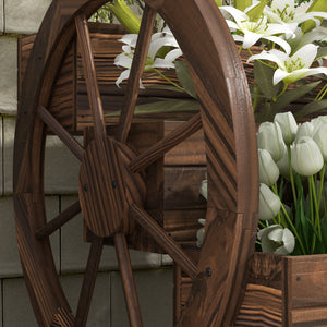 Jardinière sur Pieds carré Potager 3 étages Style Rustique Chic avec 2 roues Charrette Bois Sapin, trous de drainage, dim. 62L x 61l x 57H cm Marron