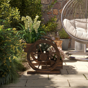 Jardinière sur Pieds carré Potager 3 étages Style Rustique Chic avec 2 roues Charrette Bois Sapin, trous de drainage, dim. 62L x 61l x 57H cm Marron
