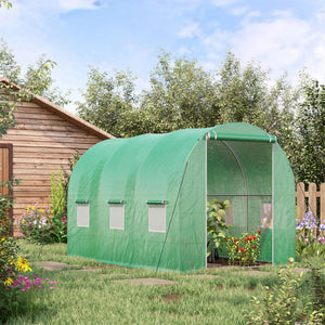 Serre de Jardin Tunnel Surface Sol 6 m² 3L x 2l x 2H m châssis Tubulaire renforcé Porte zippée 6 fenêtres enroulables Vert